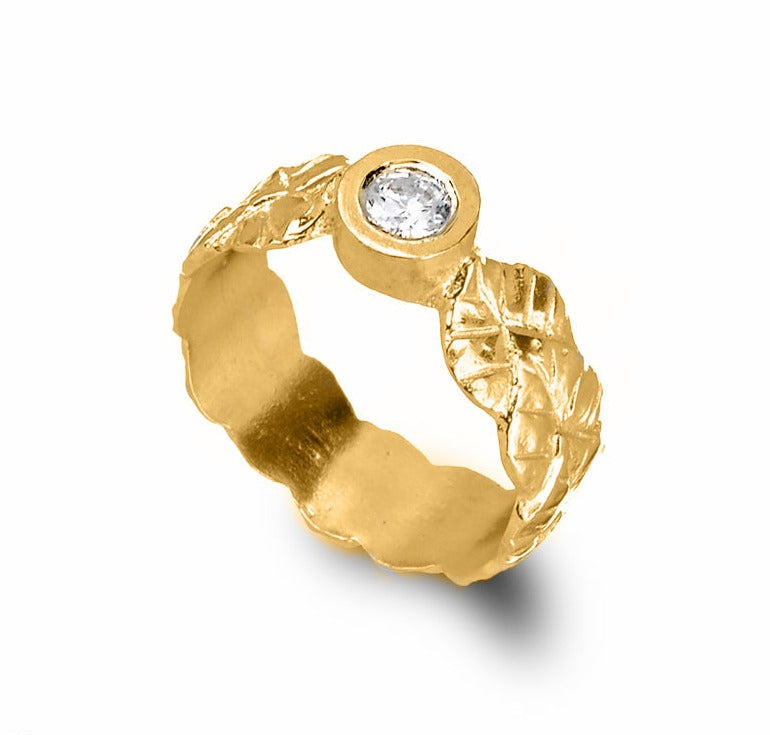 טבעת כתר דפנה  | זהב משובצת יהלום