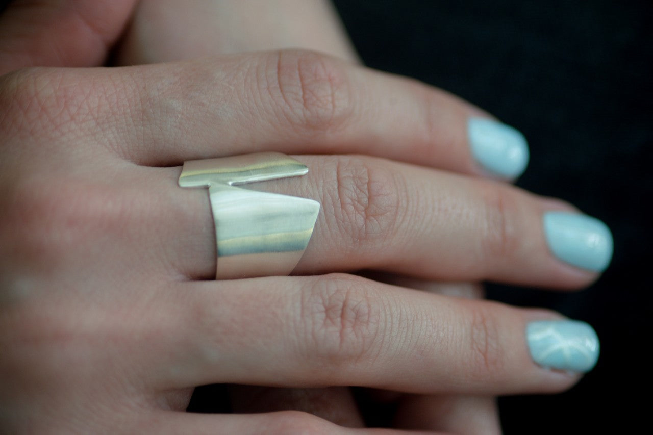 טבעת משולשים גאומטרית | כסף 