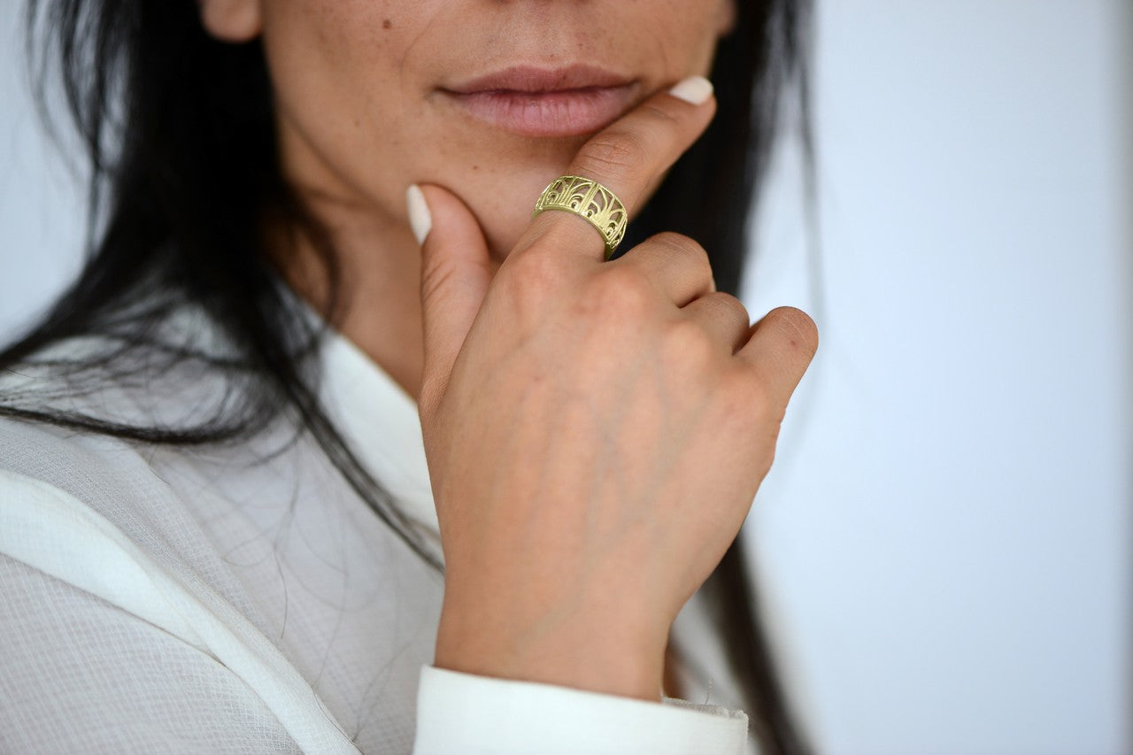 טבעת מוזאיקה | זהב לבן 14 קרט
