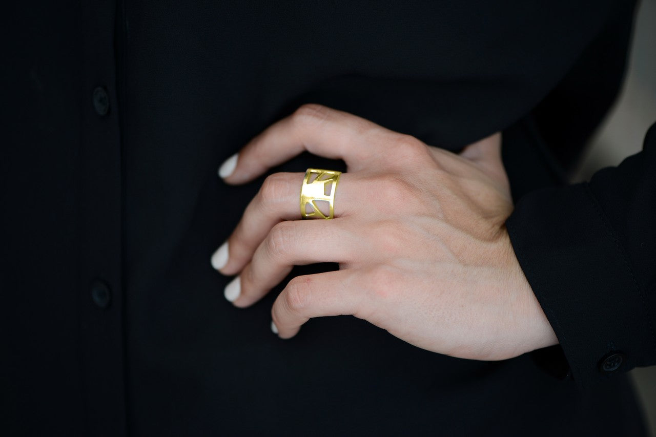טבעת פתחים אסימטרי | זהב 14 קרט