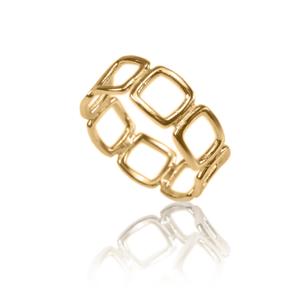 טבעת מרובעים שורה אחת | זהב צהוב 14 קרט