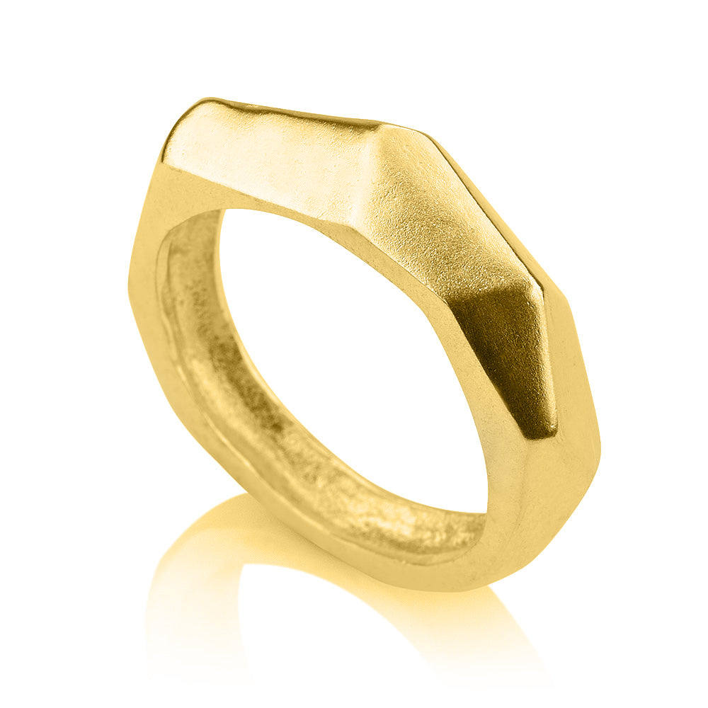 טבעת אסימטרי חלק דק | זהב לבן 14 קרט